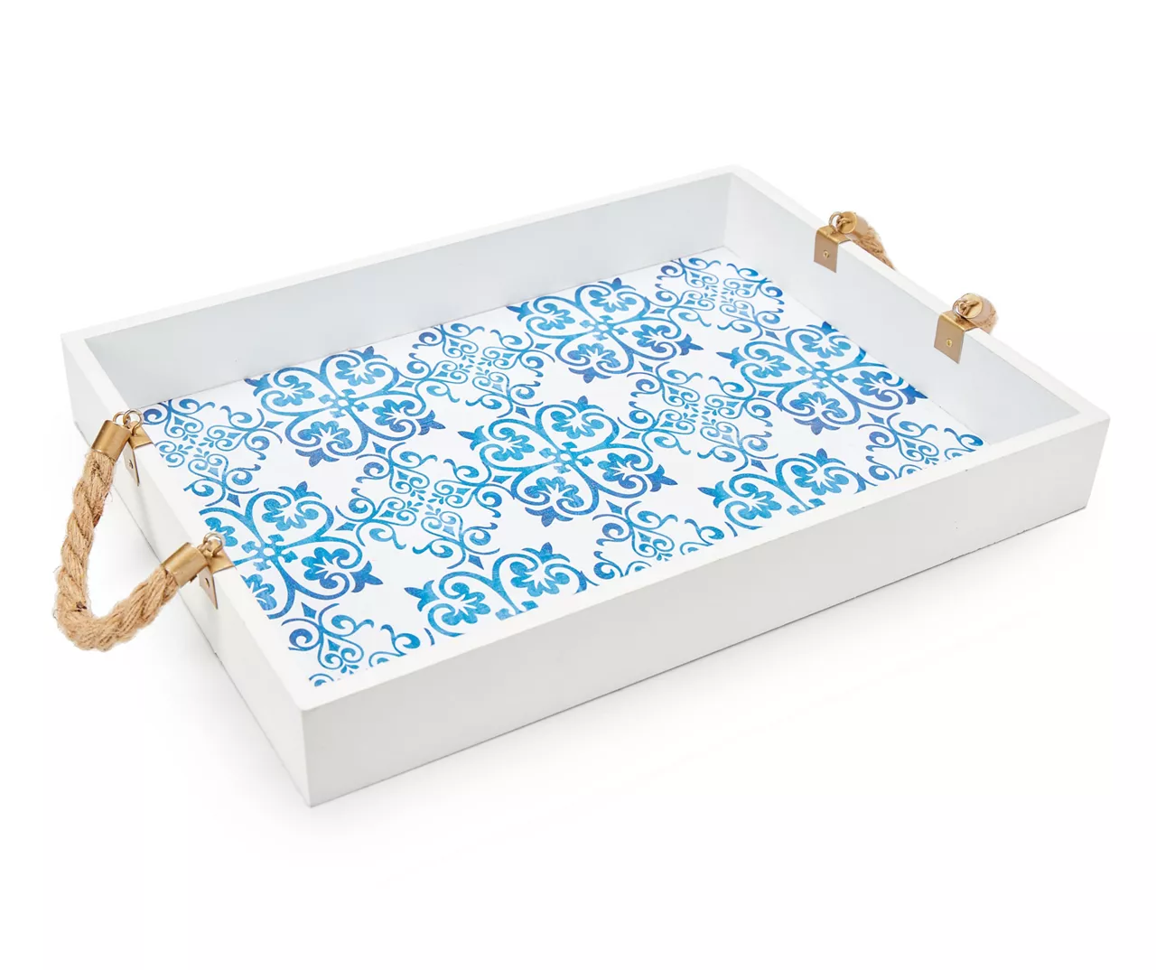 Grecian Getaway Blue & White Tile Print Decorative Tray 3 Grecian Getaway Blue & White Tile Print Decorative Tray