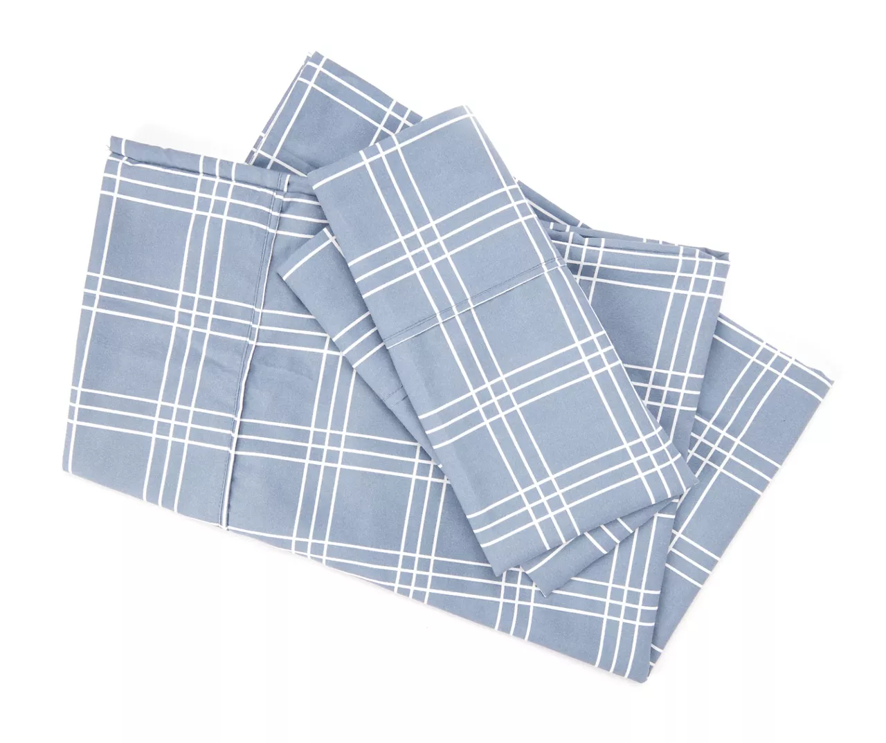 Blue & White Grid Plaid Full 4-Piece Microfiber Sheet Set 3 Blue & White Grid Plaid Full 4-Piece Microfiber Sheet Set
