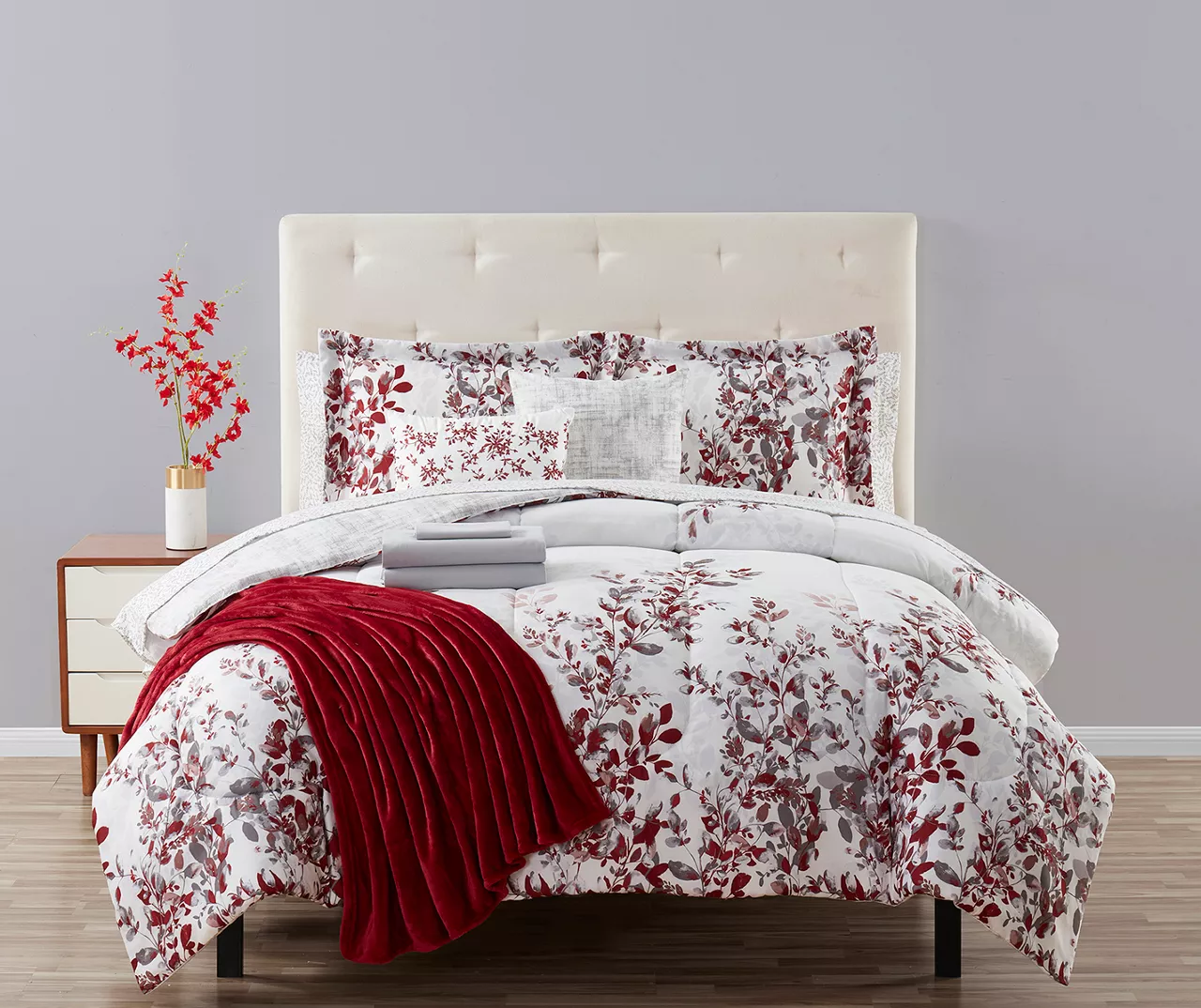 Red & Gray Floral Bed-in-a-Bag Full 14-Piece Bedding Set 3 Red & Gray Floral Bed-in-a-Bag Full 14-Piece Bedding Set