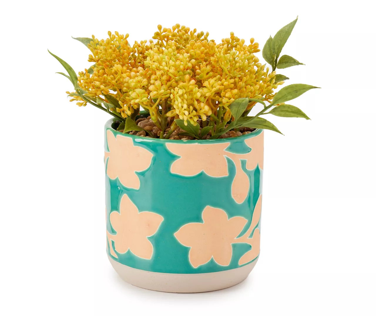 Yellow Artificial Yarrow With Blue Floral Ceramic Pot 3 Yellow Artificial Yarrow With Blue Floral Ceramic Pot