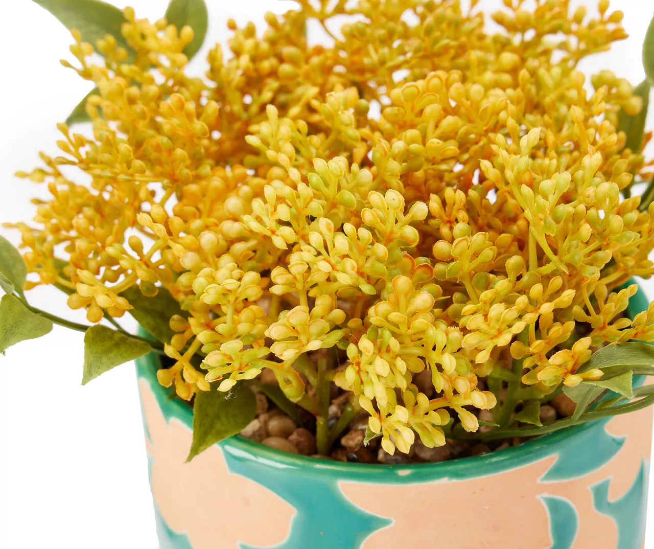 Yellow Artificial Yarrow With Blue Floral Ceramic Pot 4 Yellow Artificial Yarrow With Blue Floral Ceramic Pot - Image 2