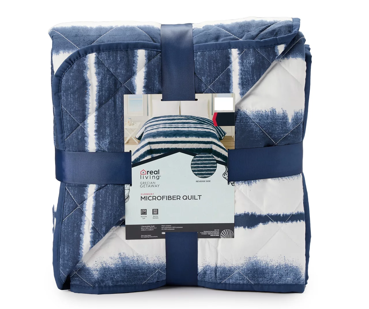 Real Living Grecian Getaway Navy & White Tie-Dye Stripe Reversible Microfiber Quilt 5 Real Living Grecian Getaway Navy & White Tie-Dye Stripe Reversible Microfiber Quilt - Image 3