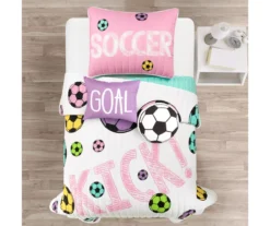 Lush Decor "Soccer" White, Turquoise & Pink Reversible Quilt Set -Northlight Sales Store 810595758 1