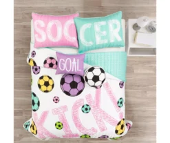 Lush Decor "Soccer" White, Turquoise & Pink Reversible Quilt Set -Northlight Sales Store 810595759 1