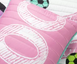 Lush Decor "Soccer" White, Turquoise & Pink Reversible Quilt Set -Northlight Sales Store 810595759 3