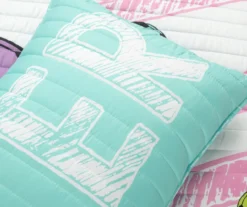 Lush Decor "Soccer" White, Turquoise & Pink Reversible Quilt Set -Northlight Sales Store 810595759 4