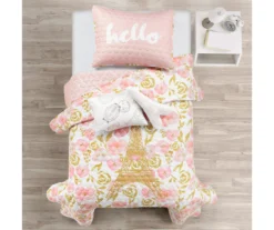 Lush Decor Blush & Gold Watercolor Rose Reversible Quilt Set -Northlight Sales Store 810595926 1