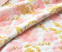 Lush Decor Blush & Gold Watercolor Rose Reversible Quilt Set -Northlight Sales Store 810595926 4