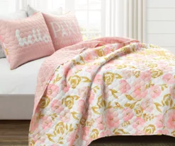 Lush Decor Blush & Gold Watercolor Rose Reversible Quilt Set -Northlight Sales Store 810595927 1