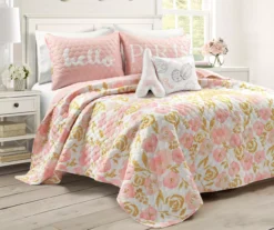 Lush Decor Blush & Gold Watercolor Rose Reversible Quilt Set -Northlight Sales Store 810595927