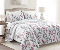 Lush Decor Mirabelle Blue & Dark Pink Watercolor Floral Quilt Set