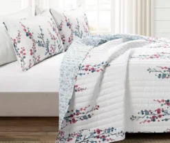 Lush Decor Mirabelle Blue & Dark Pink Watercolor Floral Quilt Set -Northlight Sales Store 810595973 1