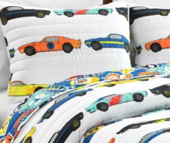 White Multi-Color Race Cars Reversible Twin 2-Piece Quilt Set 11 White Multi-Color Race Cars Reversible Twin 2-Piece Quilt Set -Northlight Sales Store 810595976 2 1