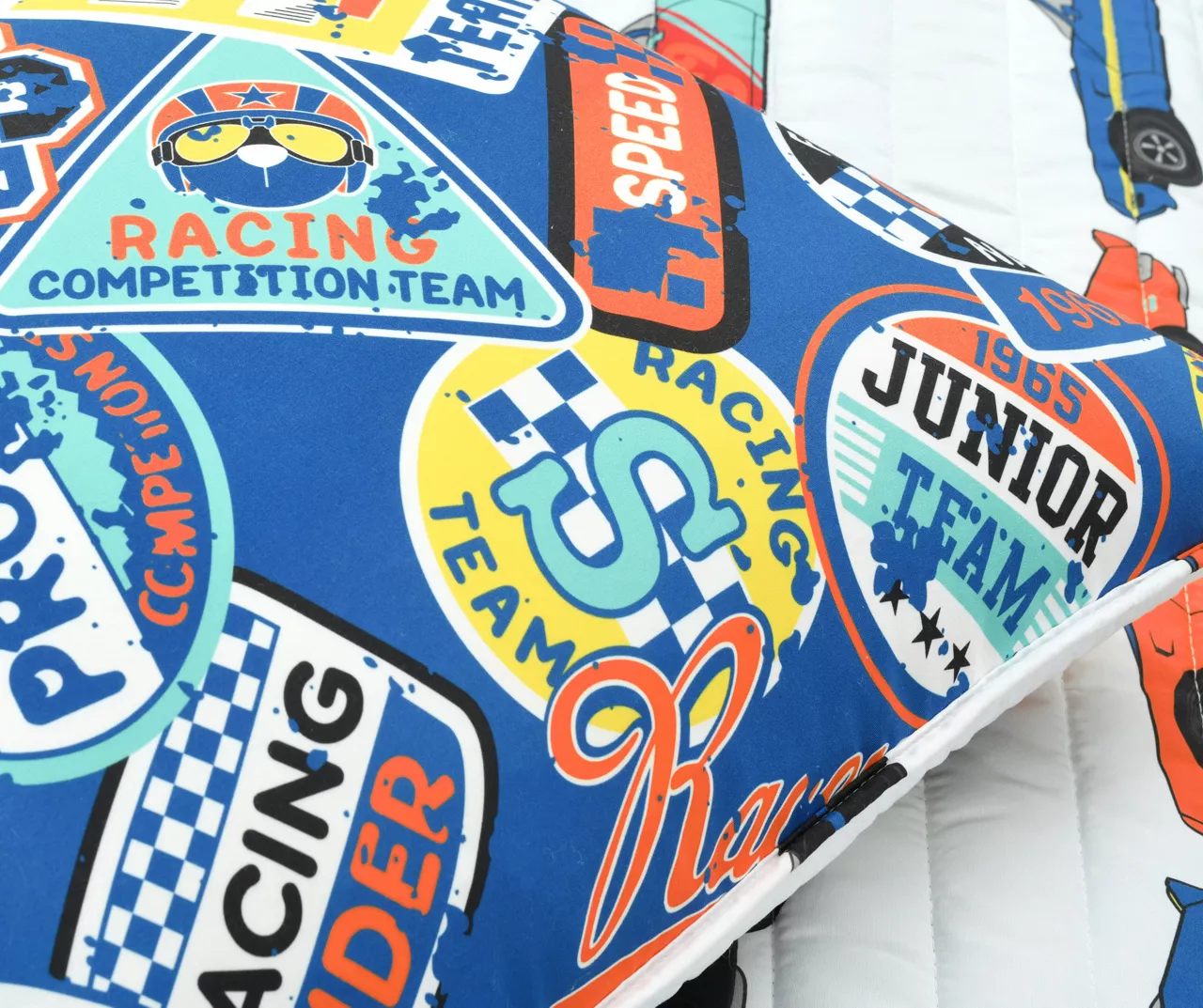 White Multi-Color Race Cars Reversible Twin 2-Piece Quilt Set 8 White Multi-Color Race Cars Reversible Twin 2-Piece Quilt Set - Image 6