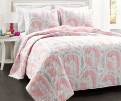 Lush Decor White & Pink Unicorn Reversible Quilt Set