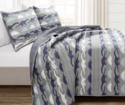 Navy & Gray Dinosaur Reversible Full 3-Piece Quilt Set -Northlight Sales Store 810596000 1