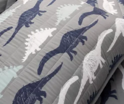 Navy & Gray Dinosaur Reversible Full 3-Piece Quilt Set -Northlight Sales Store 810596000 3
