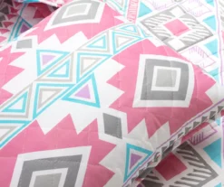 Pink & Turquoise Geometric Stripe Reversible Twin 2-Piece Quilt Set 13 Pink & Turquoise Geometric Stripe Reversible Twin 2-Piece Quilt Set -Northlight Sales Store 810596001 4
