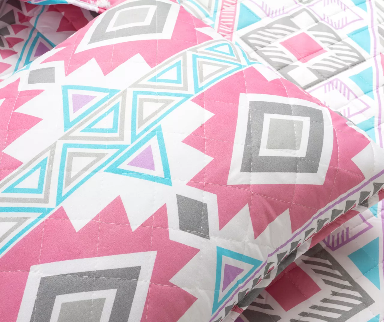 Pink & Turquoise Geometric Stripe Reversible Twin 2-Piece Quilt Set 7 Pink & Turquoise Geometric Stripe Reversible Twin 2-Piece Quilt Set - Image 5