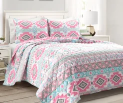 Lush Decor Pink & Turquoise Geometric Stripe Reversible Quilt Set -Northlight Sales Store 810596003