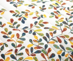 White & Multi-Color Boho Leaf Reversible Full/Queen 3-Piece Quilt Set -Northlight Sales Store 810596012 3