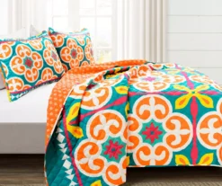 Lush Decor Orange & Turquoise Boho Floral Reversible Quilt Set -Northlight Sales Store 810596016 1