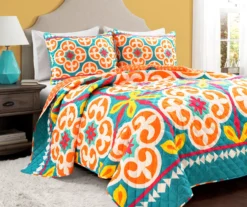 Lush Decor Orange & Turquoise Boho Floral Reversible Quilt Set -Northlight Sales Store 810596017