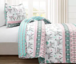 Pink & Aqua Boho Llama Reversible Twin 2-Piece Quilt Set -Northlight Sales Store 810596018 1 1