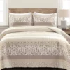 Tan & Beige Bohemian Pattern Stripe Reversible Full/Queen 3-Piece Quilt Set