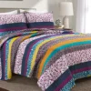 Plum & Yellow Bohemian Pattern Stripe Reversible Full/Queen 3-Piece Quilt Set 2 Plum & Yellow Bohemian Pattern Stripe Reversible Full/Queen 3-Piece Quilt Set -Northlight Sales Store 810596022