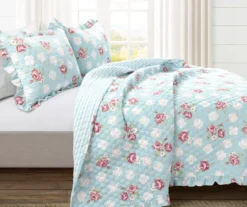 Lush Decor Blue & Blush Floral Ruffle-Trim Reversible Quilt Set -Northlight Sales Store 810596027 1