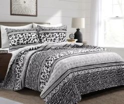 Lush Decor Black & White Animal Print Pattern Block Reversible Quilt Set