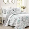 Aprile White, Blue & Gray Floral Reversible Full/Queen 3-Piece Quilt Set -Northlight Sales Store 810596032