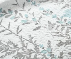 Aprile White, Blue & Gray Floral Reversible Full/Queen 3-Piece Quilt Set -Northlight Sales Store 810596032 2
