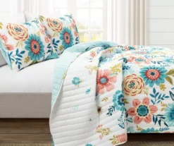 Lush Decor Ari Blue & Dusty Pink Flower Reversible Quilt Set -Northlight Sales Store 810596035 1