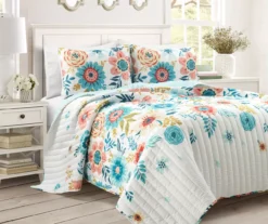 Lush Decor Ari Blue & Dusty Pink Flower Reversible Quilt Set -Northlight Sales Store 810596035