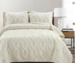 Lush Decor Avon Ivory Ruffled Helix Pattern Quilt Set -Northlight Sales Store 810596039