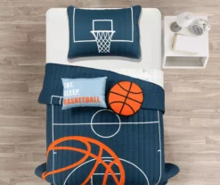 Navy & Orange Basketball Reversible Twin 4-Piece Quilt Set -Northlight Sales Store 810596044 1 1