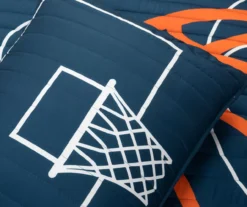 Navy & Orange Basketball Reversible Twin 4-Piece Quilt Set -Northlight Sales Store 810596044 4