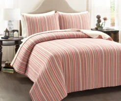 Lush Decor Rust, Yellow & Blue Stripe Quilted Coverlet Set
