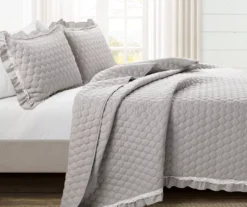Ella Light Gray Ruffle & Lace-Trim Full/Queen 3-Piece Quilt Set -Northlight Sales Store 810596066 1