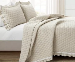 Ella Beige Ruffle & Lace-Trim Full/Queen 3-Piece Quilt Set -Northlight Sales Store 810596067 1