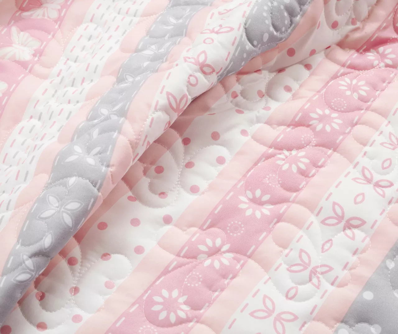 Lush Decor Sara Lily Pink & Gray Pattern Stripe Reversible Quilt Set 6 Lush Decor Sara Lily Pink & Gray Pattern Stripe Reversible Quilt Set - Image 4