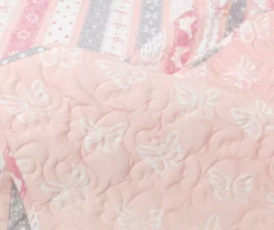 Sara Lily Pink & Gray Pattern Stripe Reversible Twin XL 2-Piece Quilt Set -Northlight Sales Store 810596075 3 1