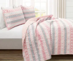Lush Decor Sara Lily Pink & Gray Pattern Stripe Reversible Quilt Set 24 Lush Decor Sara Lily Pink & Gray Pattern Stripe Reversible Quilt Set -Northlight Sales Store 810596076 1