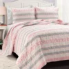 Sara Lily Pink & Gray Pattern Stripe Reversible Full/Queen 3-Piece Quilt Set -Northlight Sales Store 810596076 7
