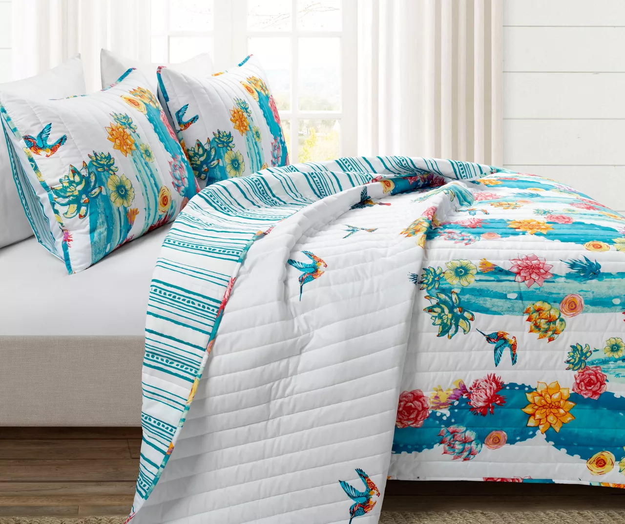 Lush Decor Turquoise & Orange Southwest Cactus Reversible Quilt Set 5 Lush Decor Turquoise & Orange Southwest Cactus Reversible Quilt Set - Image 3