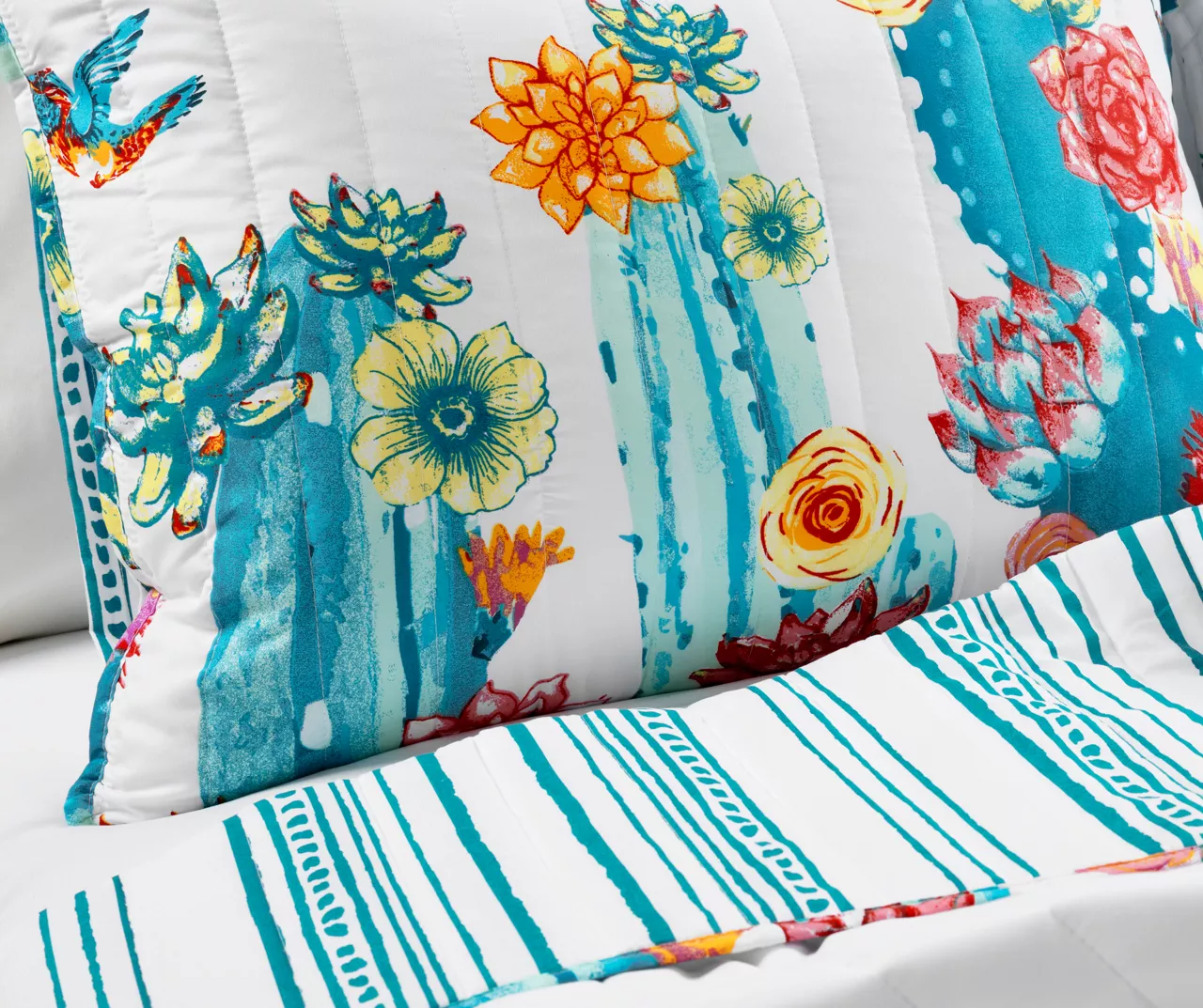 Lush Decor Turquoise & Orange Southwest Cactus Reversible Quilt Set 6 Lush Decor Turquoise & Orange Southwest Cactus Reversible Quilt Set - Image 4