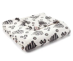 Thalia White & Brown Leopard Print Swirl Throw, (50" X 70")