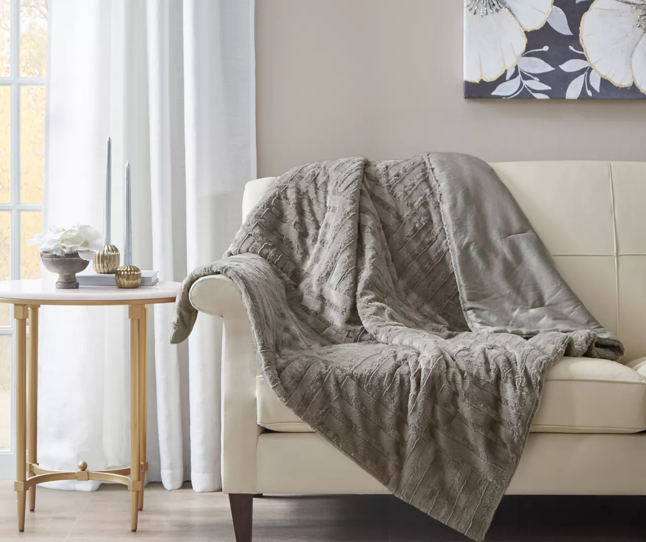 Polar Patchwork Stripe Plush Throw, (50" X 60") 4 Polar Patchwork Stripe Plush Throw, (50" X 60") - Image 2